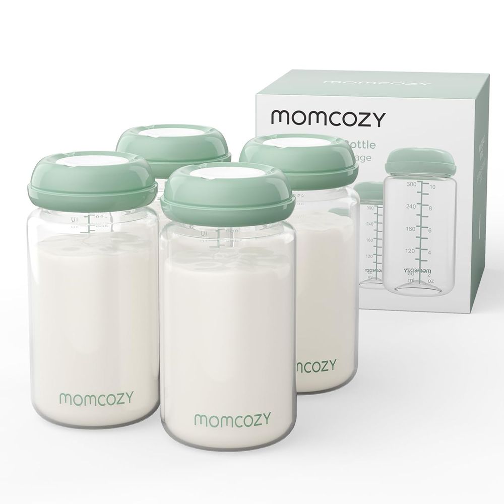 Momcozy - Wide-neck Breast Milk Container Natural Baby Bottle 10oz (295ml) Pack Of 4