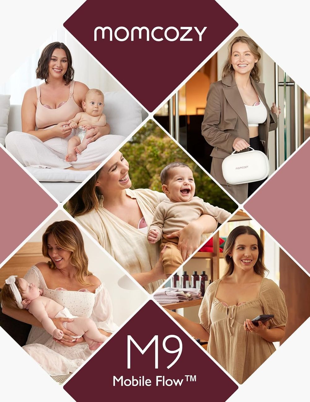 Momcozy - Mobile Flow Hands-Free Single Breast Pump M9 - Maroon