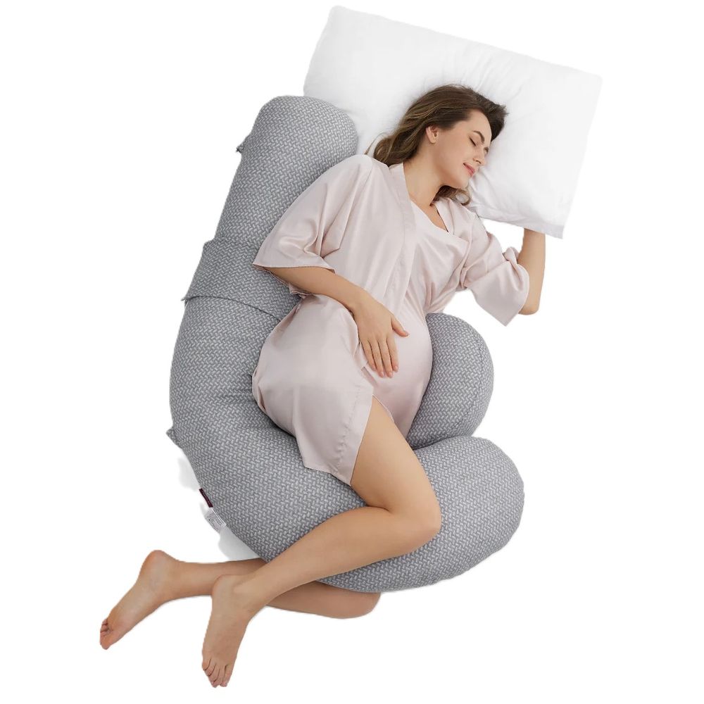 Momcozy - F Shape Pregnancy Pillow With Air Layer Cover - Grey