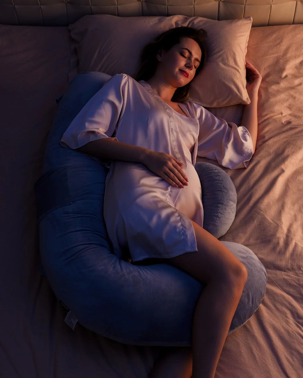 Momcozy - F Shape Pregnancy Pillow With Air Layer Cover - Grey