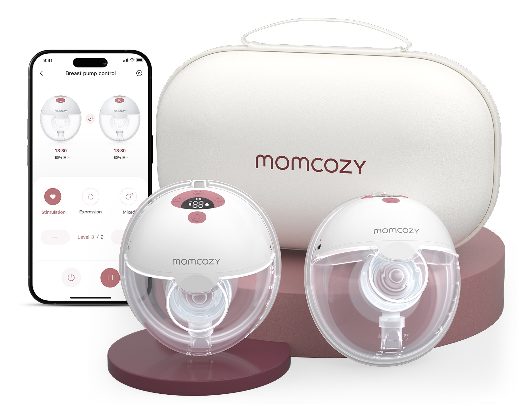 Momcozy - M5 Smart App Controlled Wearable Double Breast Pump - Cozy Red