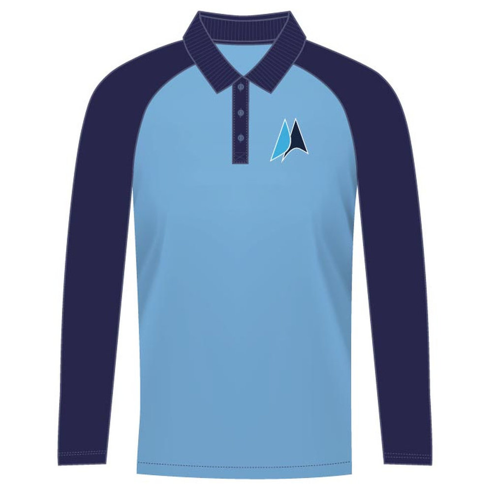 Unisex Full Sleeve Polo Shirt - Light Blue Navy - Grades 6-8 - GEMS American Academy - Abu Dhabi