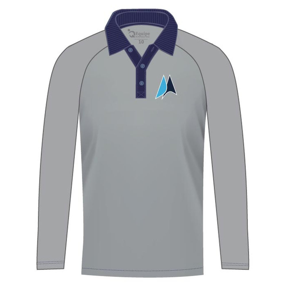 Unisex Full Sleeve Polo Shirt - Grey Navy - Grades 9-12 - GEMS American Academy - Abu Dhabi
