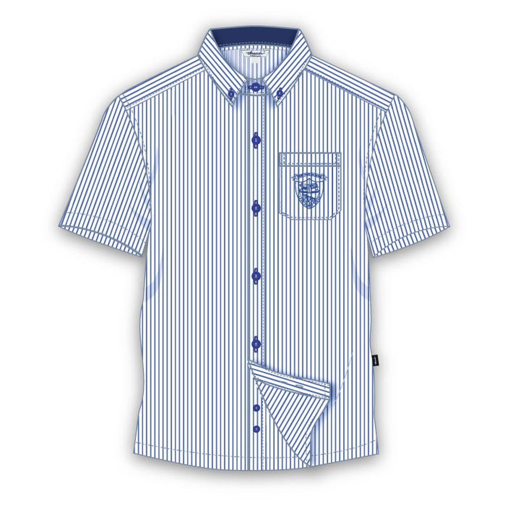 Boys Short Sleeve Shirt Stripe - White Blue - Grades 1-10 - GEMS Our Own Indian School - Dubai