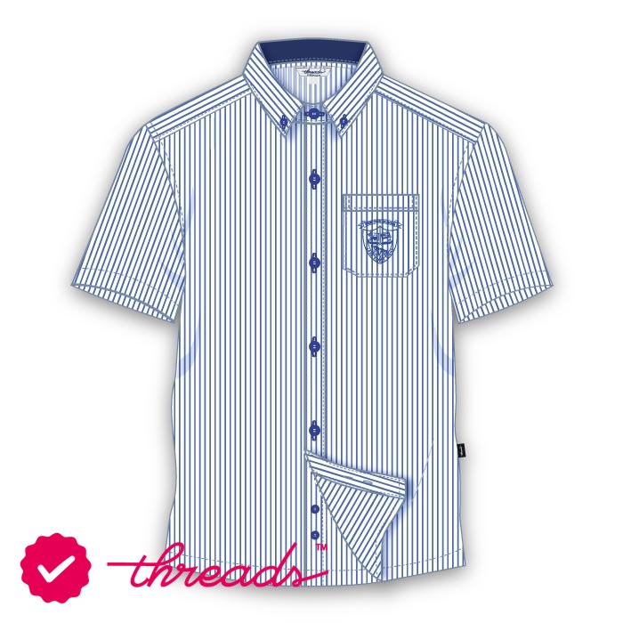 Boys Short Sleeve Shirt Stripe - White Blue - Grades 1-10 - GEMS Our Own School - Sharjah (Boys)