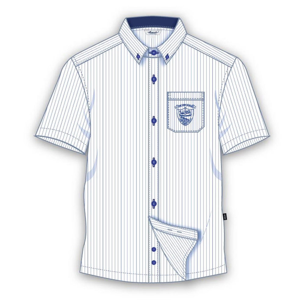 Boys Short Sleeve Shirt Stripe - White Blue - Grades 11-12 - GEMS Our Own English High School - Al Ain