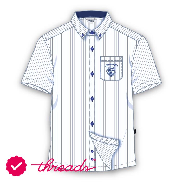 Boys Short Sleeve Shirt Stripe - White Blue - Grades 11-12 - GEMS Our Own High School - Al Warqa (Boys)