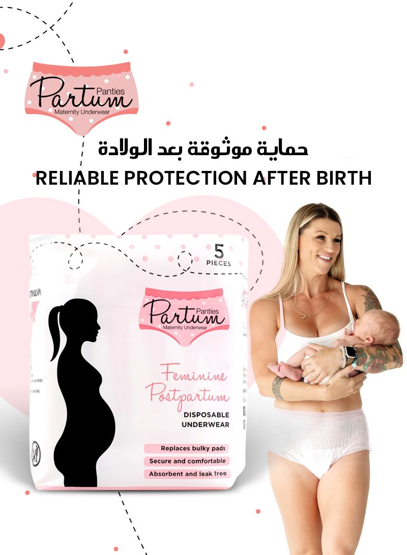 Partum Panties - High-Waisted Disposable Postpartum Underwear - Pack of 5
