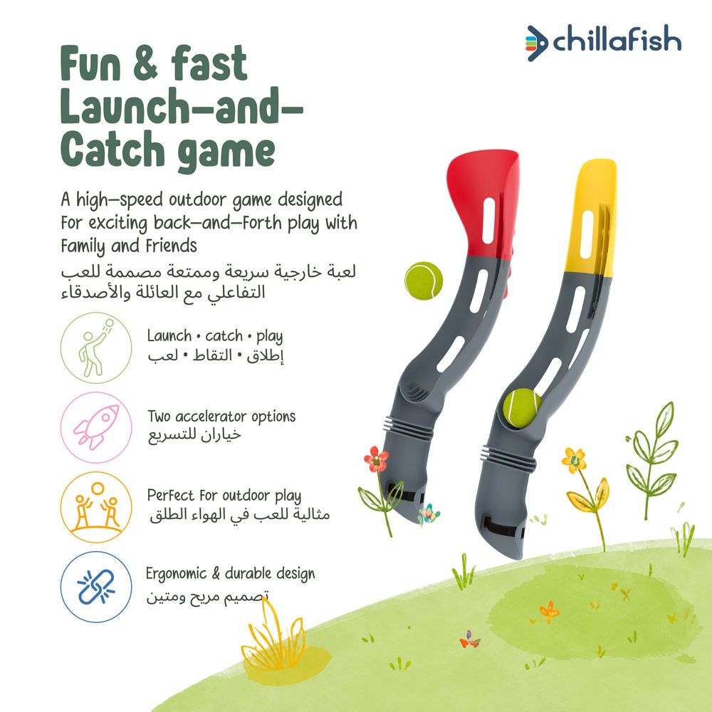 Chillafish - Slingi Anthracite Launch Catch Ball Game - Yellow/Red