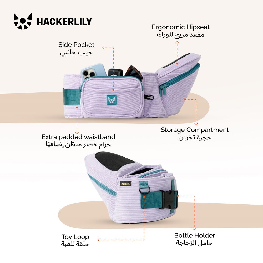 Hackerlily - Ergonomic Hip Seat Baby Carrier - Purple/Teal