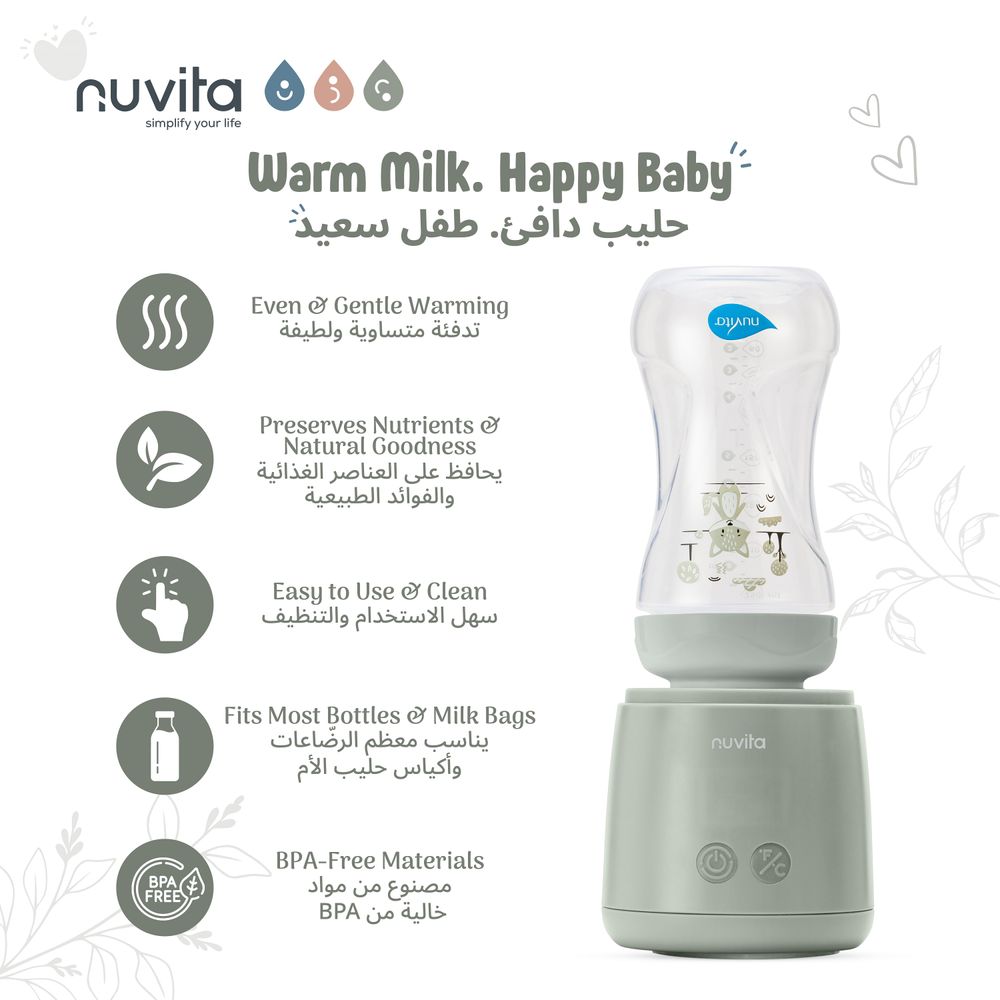 Nuvita - Rechargeable Portable Bottle Warmer With Automatic Stir Function - Sage Green