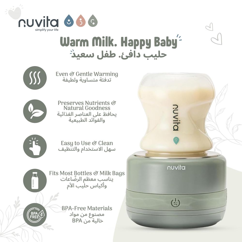Nuvita - Rechargeable Cordless Bottle Warmer With 5 Temperature Settings - Sage Green