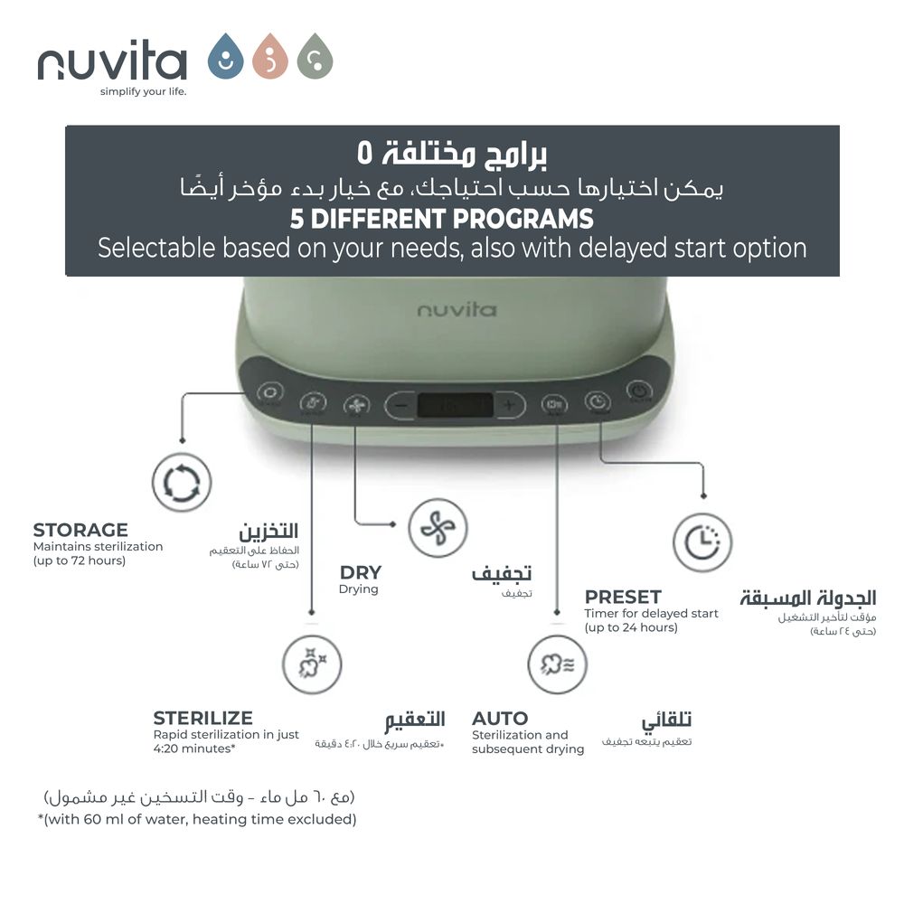 Nuvita - 2-in-1 Sterilizer & Dryer With Hepa Filter - Sage Green