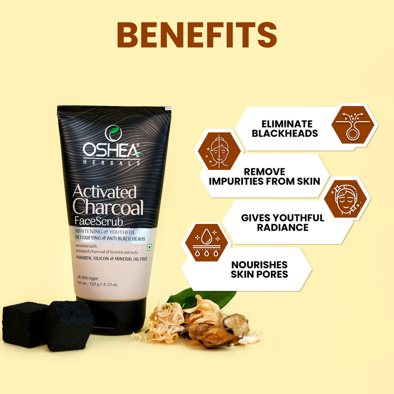 Oshea Herbals - Activated Charcoal Face Scrub For All Skin Type 120g
