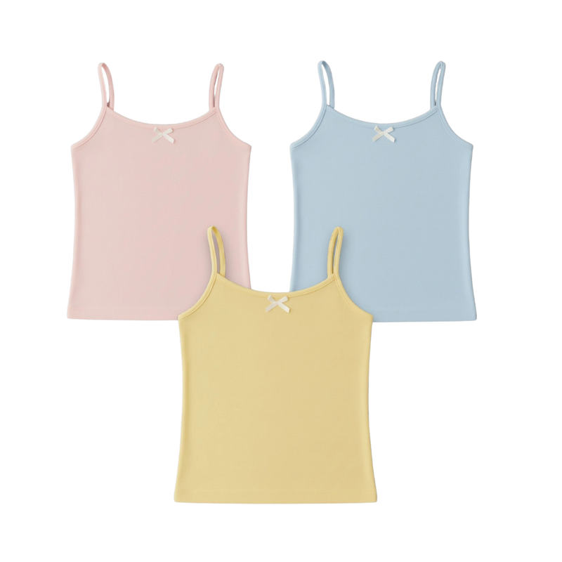 Genius Girl's Soft Cotton Strap Vest - Multicolor - 3 Pcs