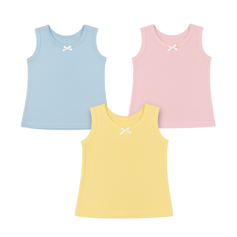 Genius Girl's Soft Cotton Vest - Multicolor - 3 Pcs