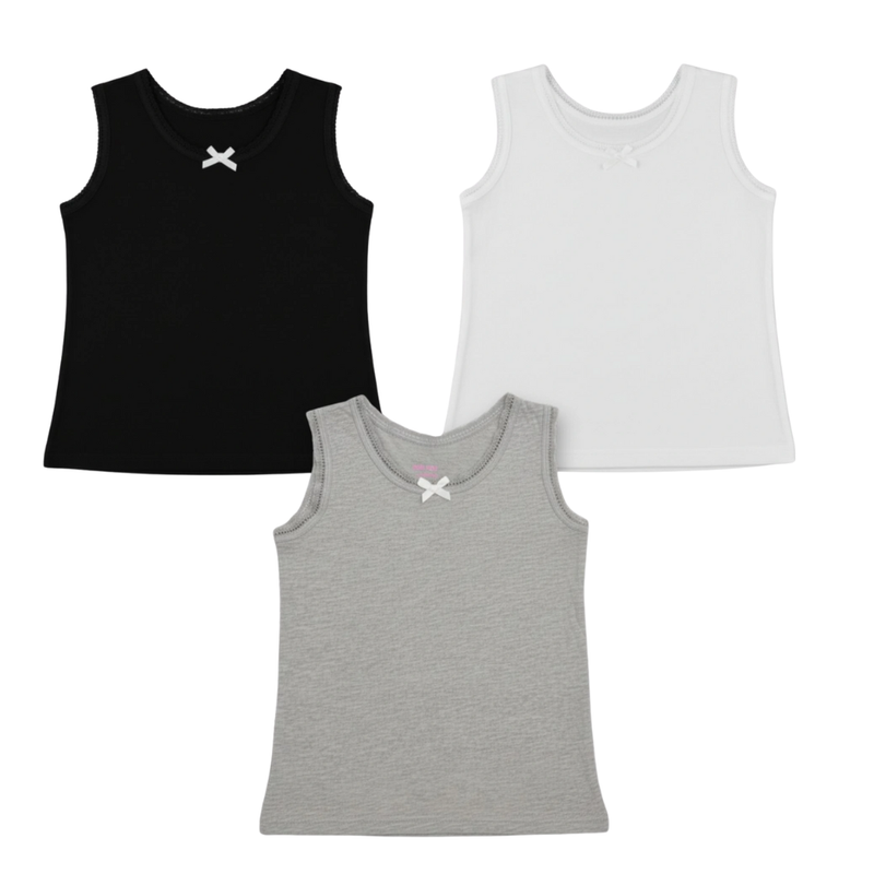 Genius Girl's Cotton Vest - Multicolor - 3 Pcs
