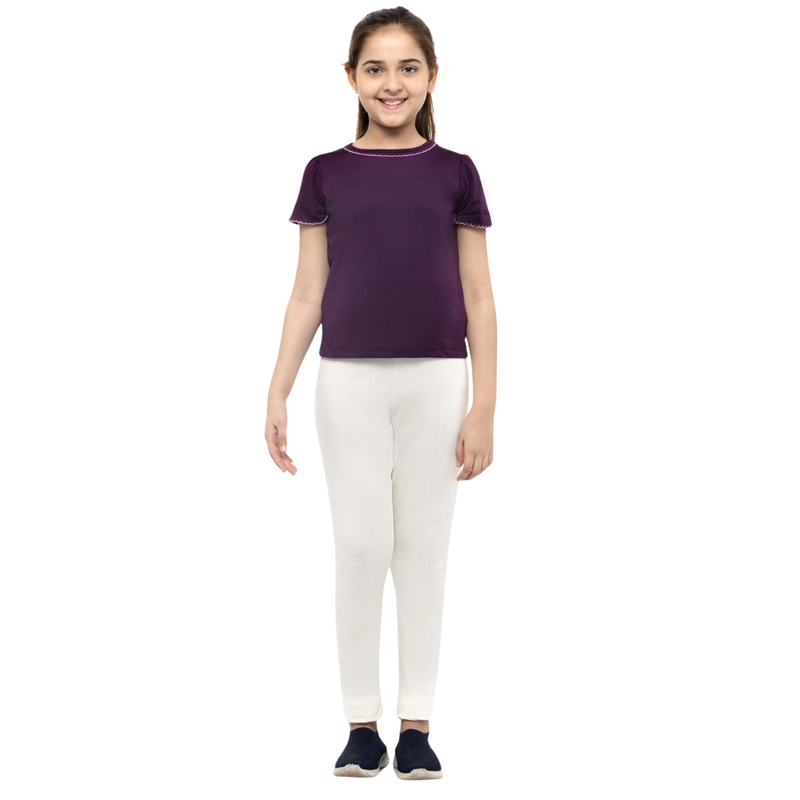 Nexgen Girl' Fully Elasticated Plain Leggings - Off White