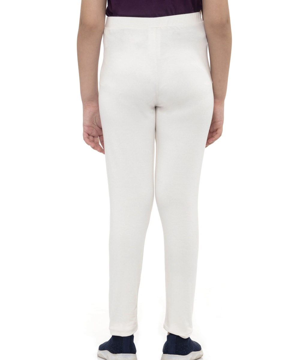 Nexgen Girl' Fully Elasticated Plain Leggings - Off White