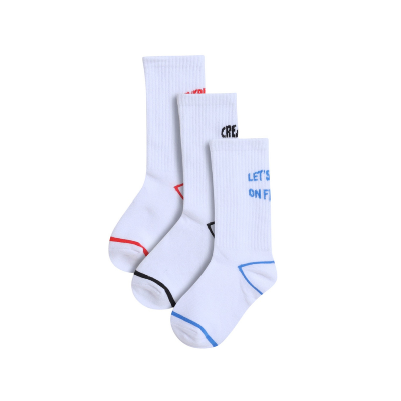 Genius Boy's Printed Crew Socks - White - 3 Pcs