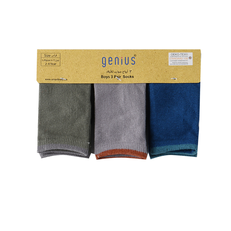 Genius Boy's Mid-Calf Crew Socks Blue/Grey - 3 Pcs