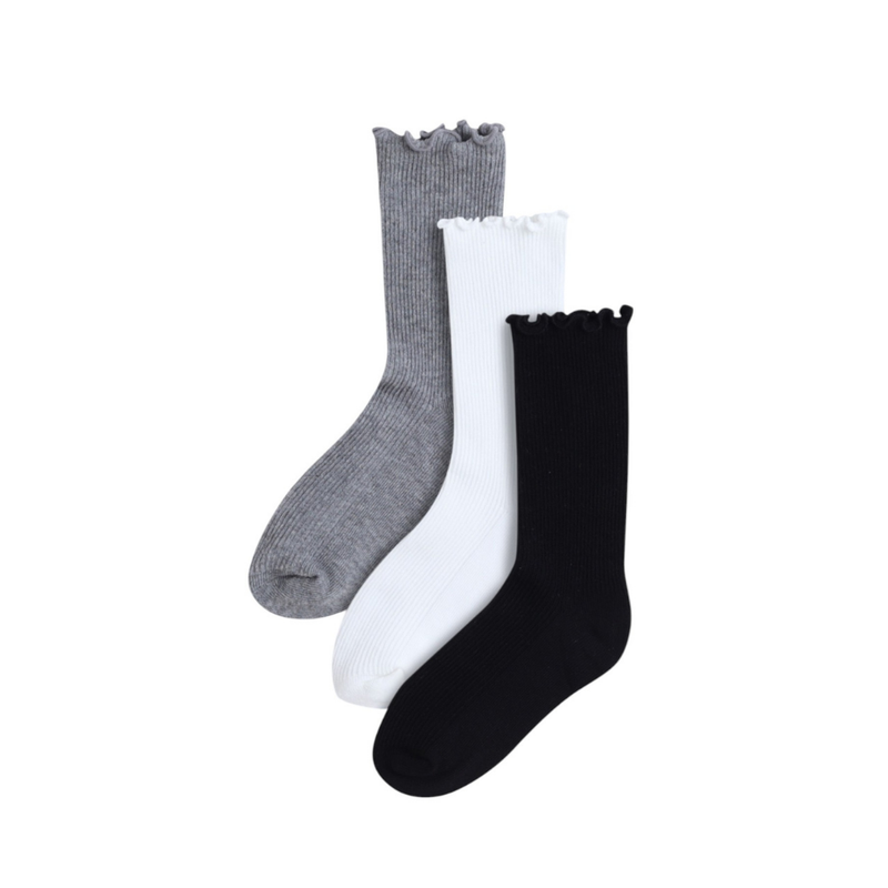 Genius Girl's Crew Socks Grey/White/Black - 3 Pcs