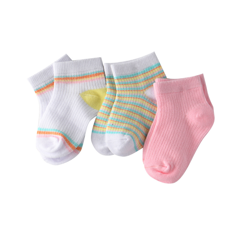 Genius Girl's Printed Crew Socks Pink/White/Blue - 3 Pcs