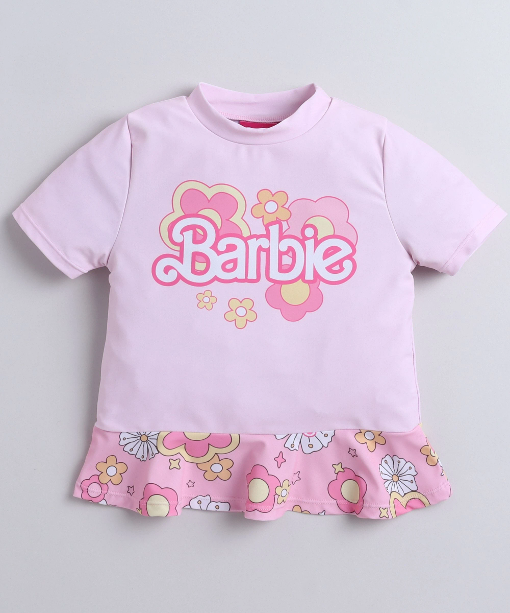 Disney Girl's Barbie Short Sleeves Swim Top & Pants - Pink - 2 Pcs