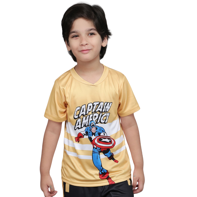 Marvel Boy's Captain America Active Sports T-Shirt - Yellow
