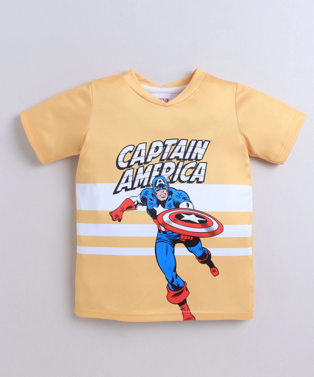 Marvel Boy's Captain America Active Sports T-Shirt - Yellow