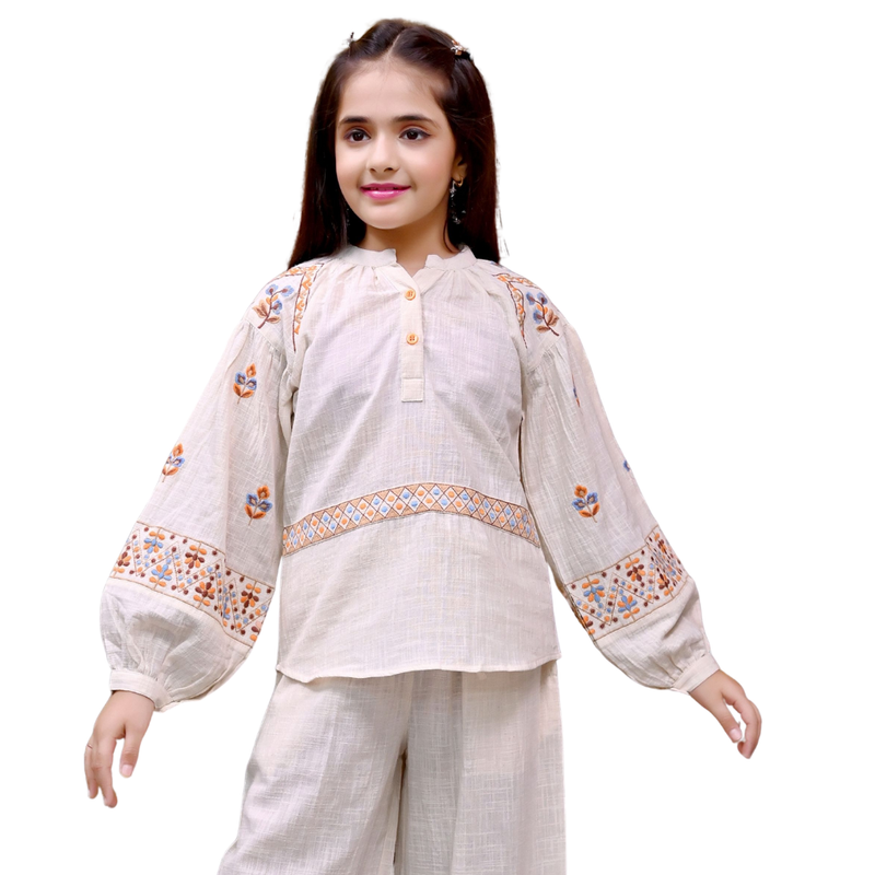 Nexgen Girl's Full Sleeves Embroidered Top Light - Beige