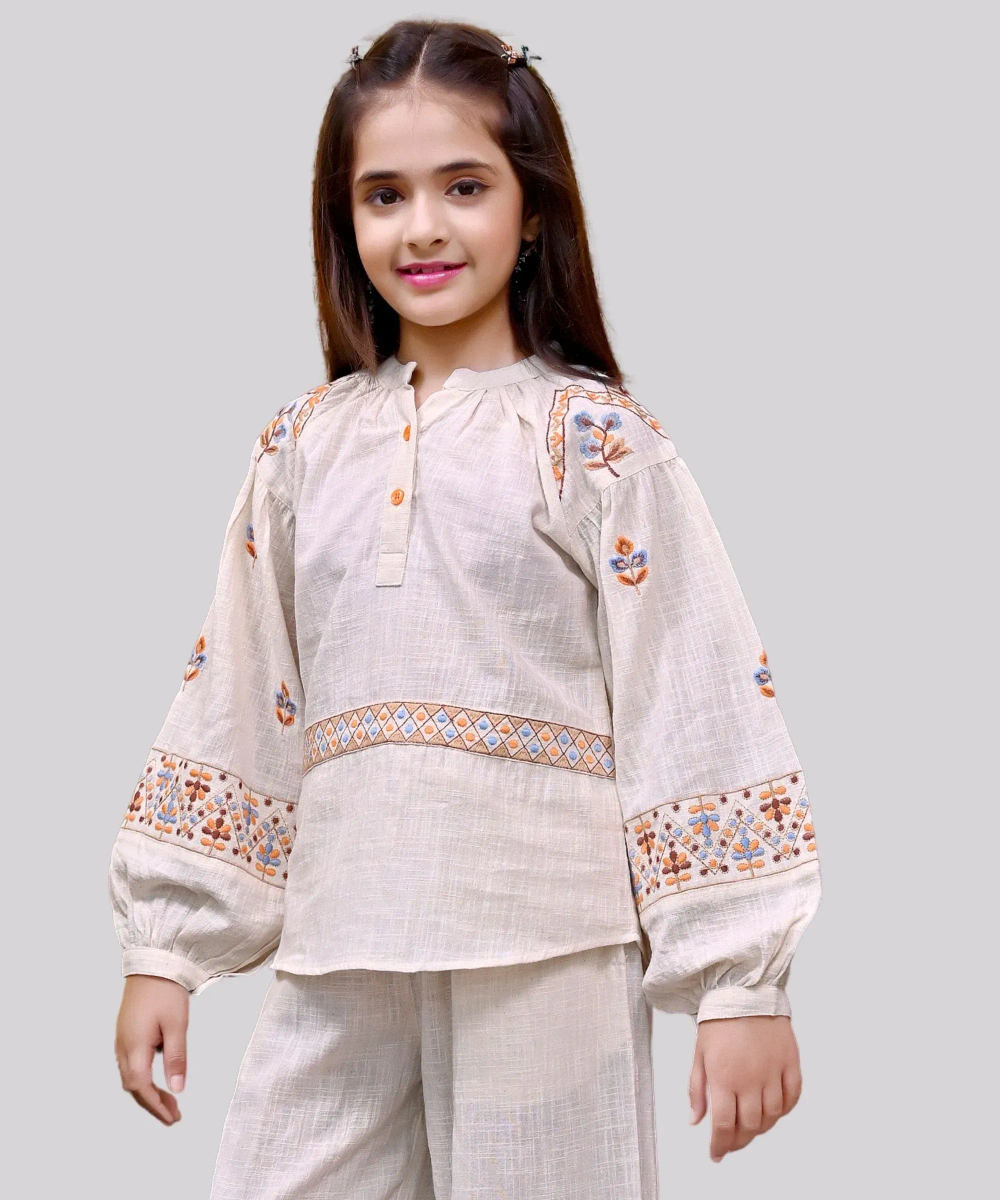 Nexgen Girl's Full Sleeves Embroidered Top Light - Beige