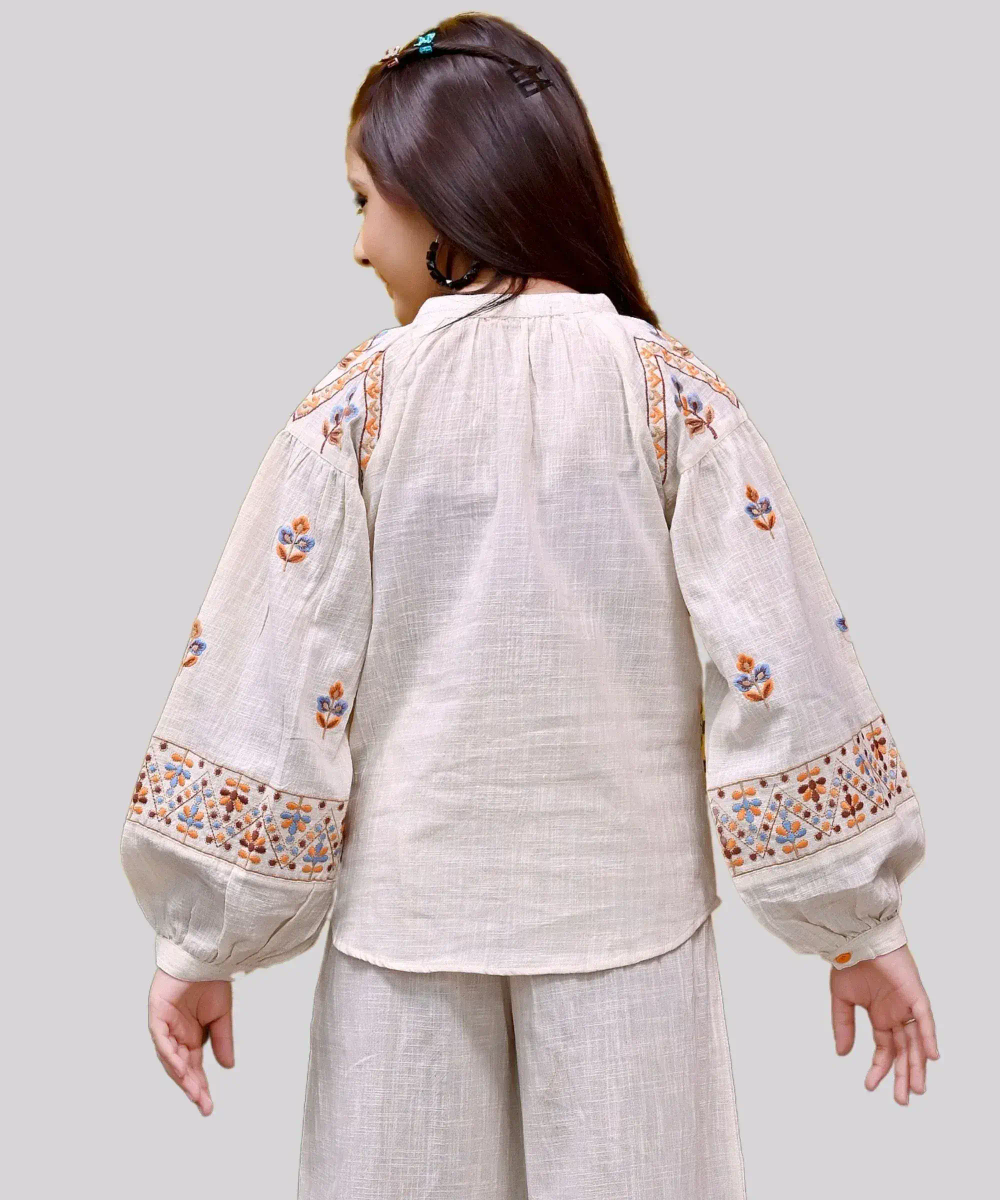 Nexgen Girl's Full Sleeves Embroidered Top Light - Beige