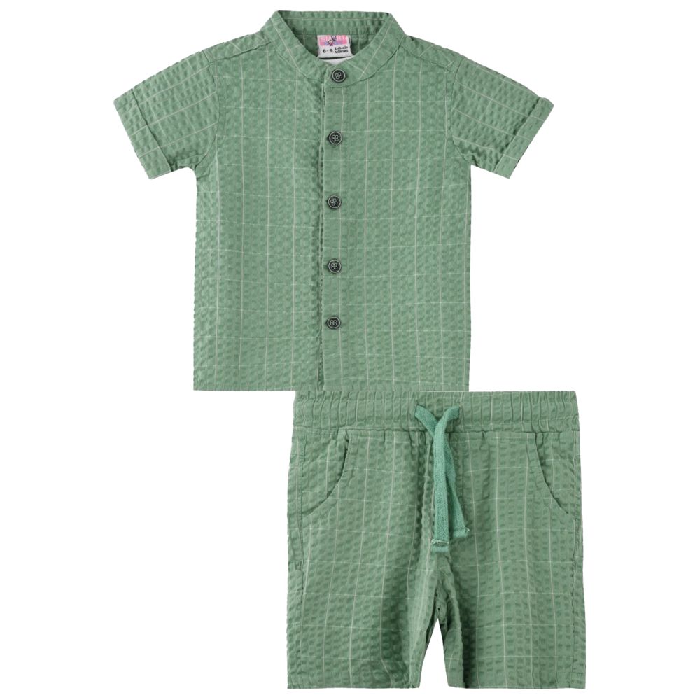 Smart Baby Boy Shirt with T-Shirt and Bermuda Set - Brown