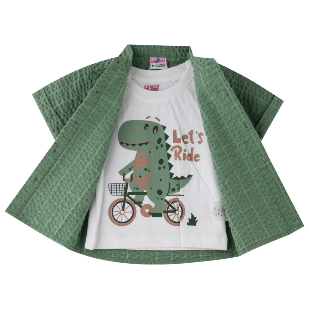 Smart Baby Boy Shirt with T-Shirt and Bermuda Set - Brown