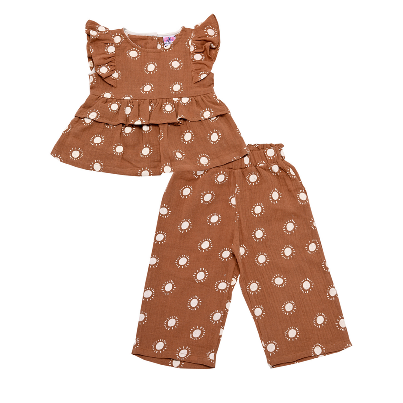Smart Baby Baby Girl' Top with Culottes Pants - Brown - 2 Pcs