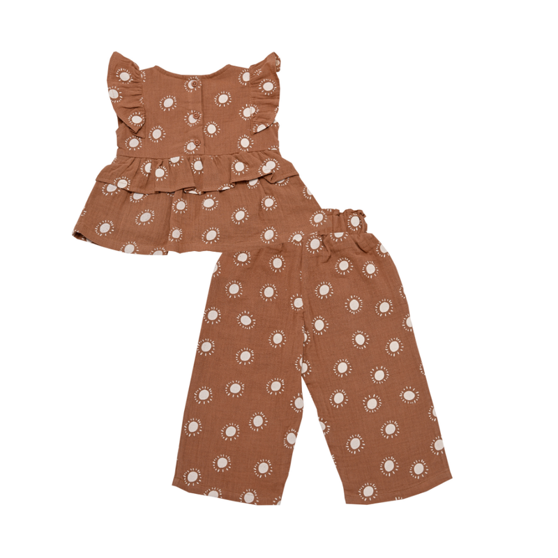 Smart Baby Baby Girl' Top with Culottes Pants - Brown - 2 Pcs