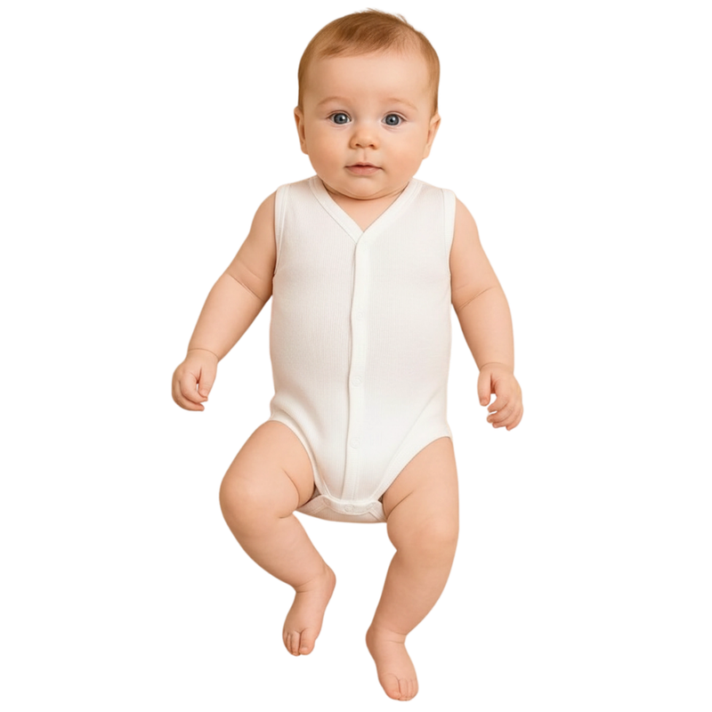 Smart Baby Plain Buttoned Sleeveless Bodysuit - White