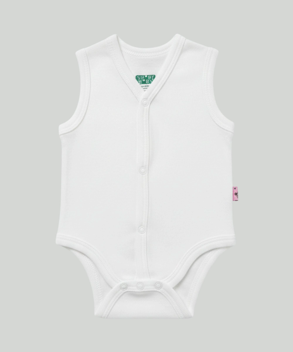 Smart Baby Plain Buttoned Sleeveless Bodysuit - White