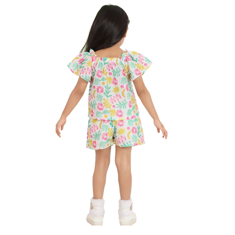 Smart Baby Girl's Cap Sleeves Top with Shorts - Multicolor - 2 Pcs