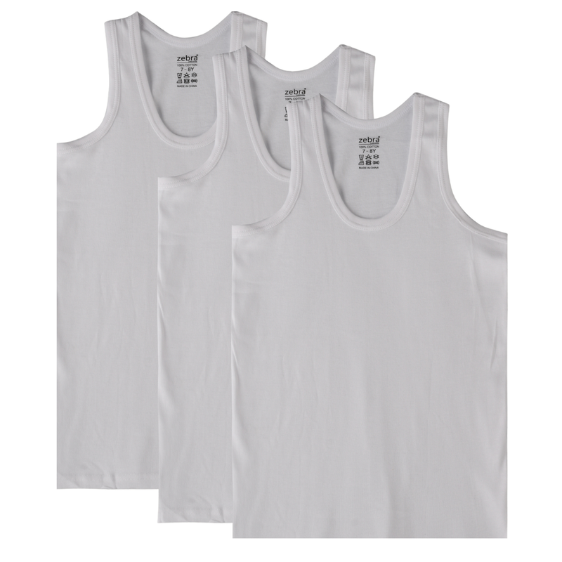 Zebra Crossing Boy's Plain Vest - White - 3 Pcs