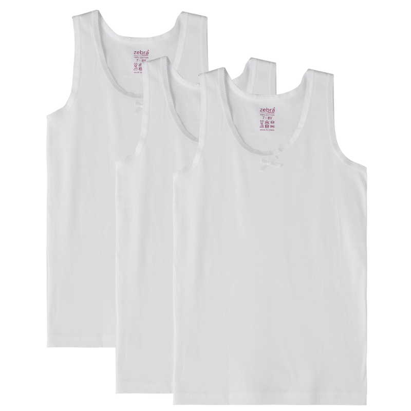 Zebra Crossing Girl's Plain Vest - White - 3 Pcs