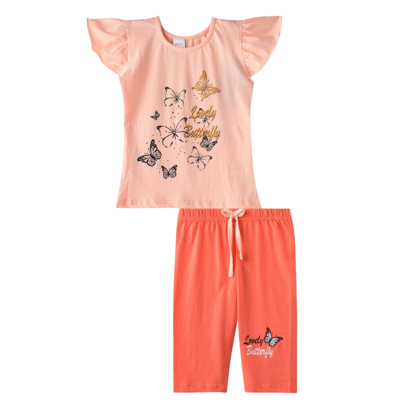 Genius Girl's Cap Sleeves T-Shirt & Capri Pants Peach/Orange - 2 Pcs