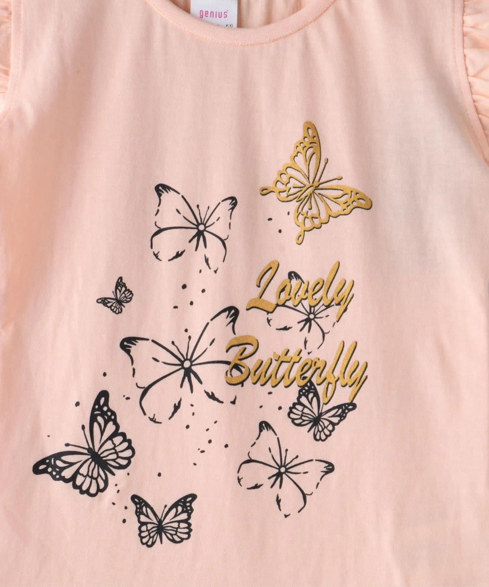Genius Girl's Cap Sleeves T-Shirt & Capri Pants Peach/Orange - 2 Pcs
