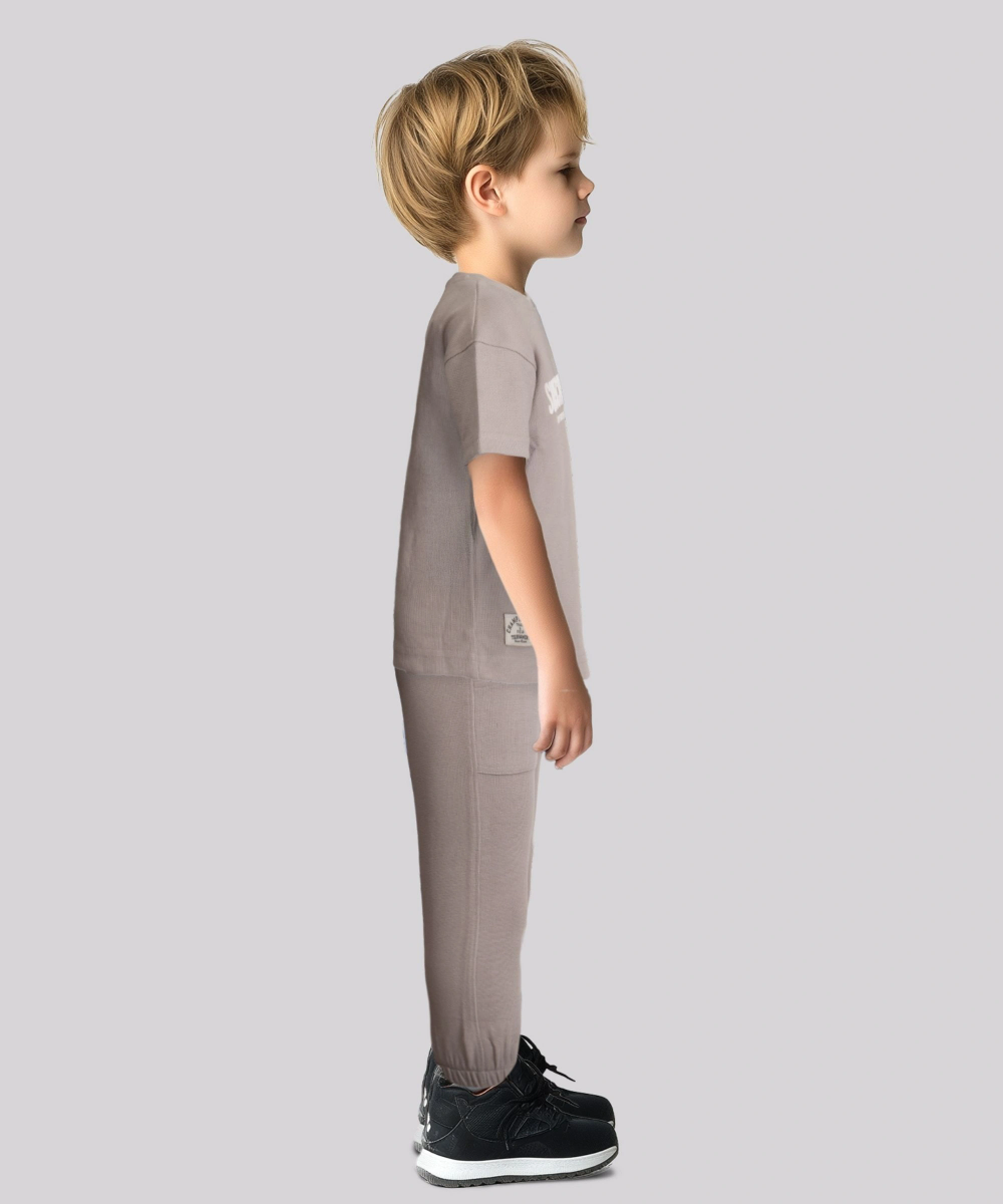 Genius Boys' Waffle T-Shirt & Joggers - Brown - 2 Pcs