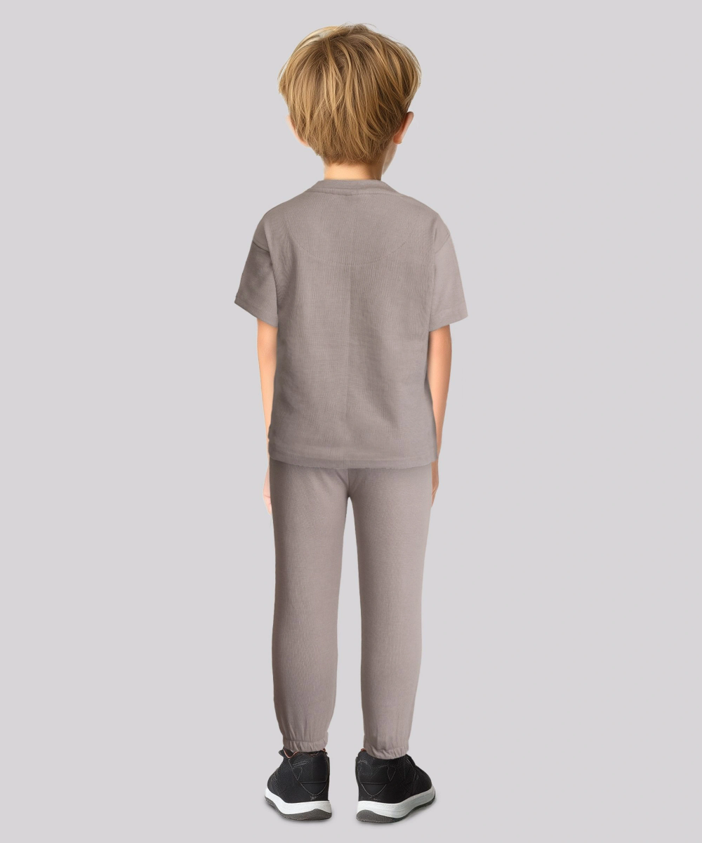 Genius Boys' Waffle T-Shirt & Joggers - Brown - 2 Pcs