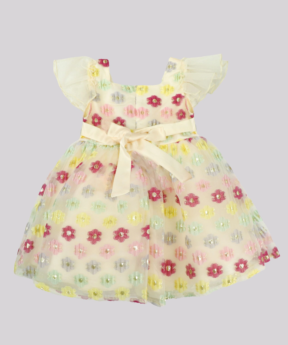 Smart Baby Baby Girl's Square Neck Party Dress - Beige
