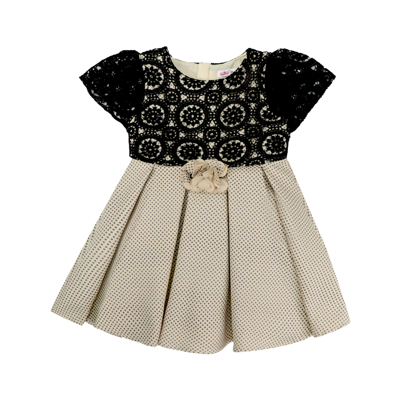 Smart Baby Girl's Embroidered Party Dress - Black/Beige