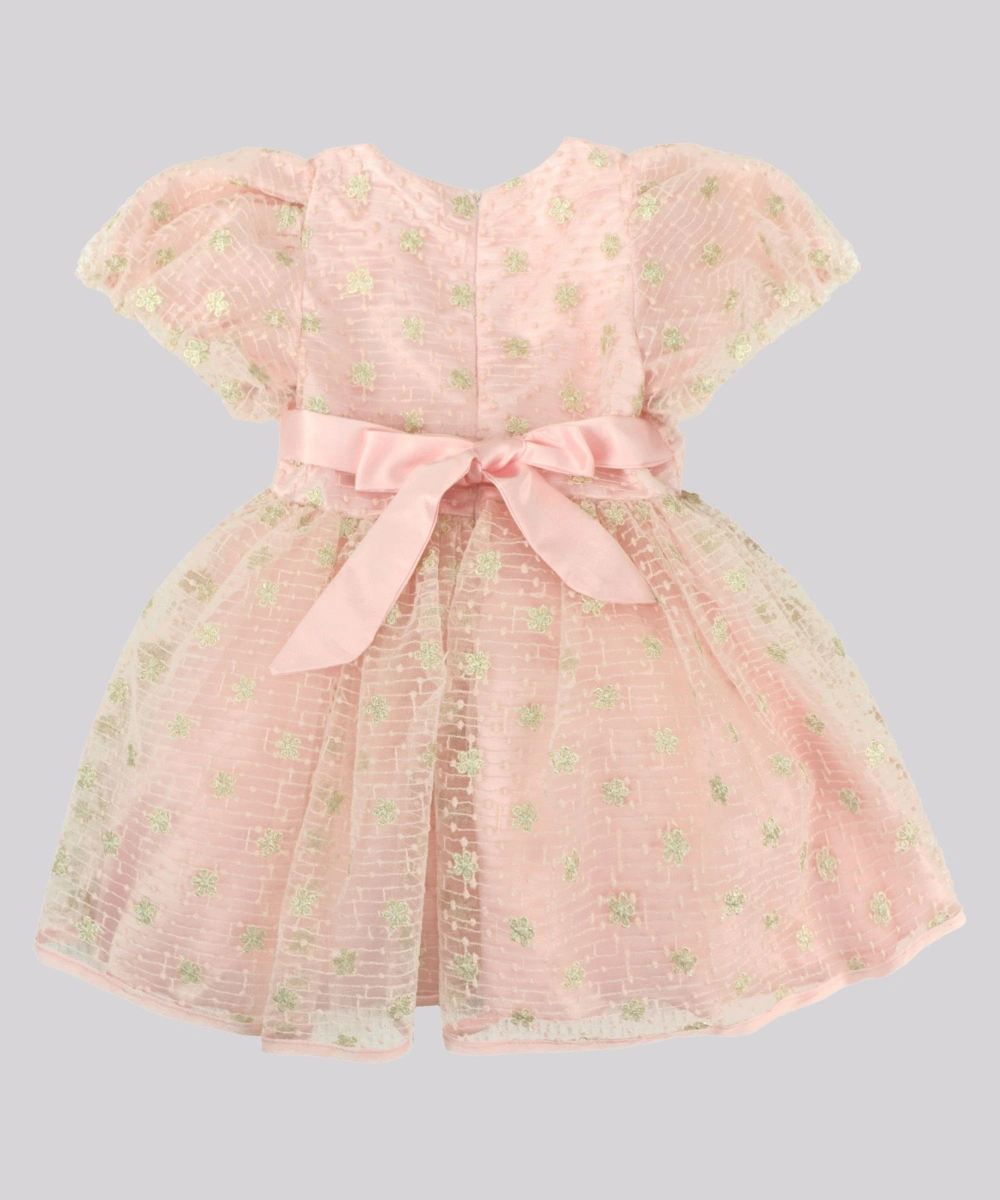 Smart Baby Baby Girl's Cap Sleeves Embroidered Party Dress - Pink