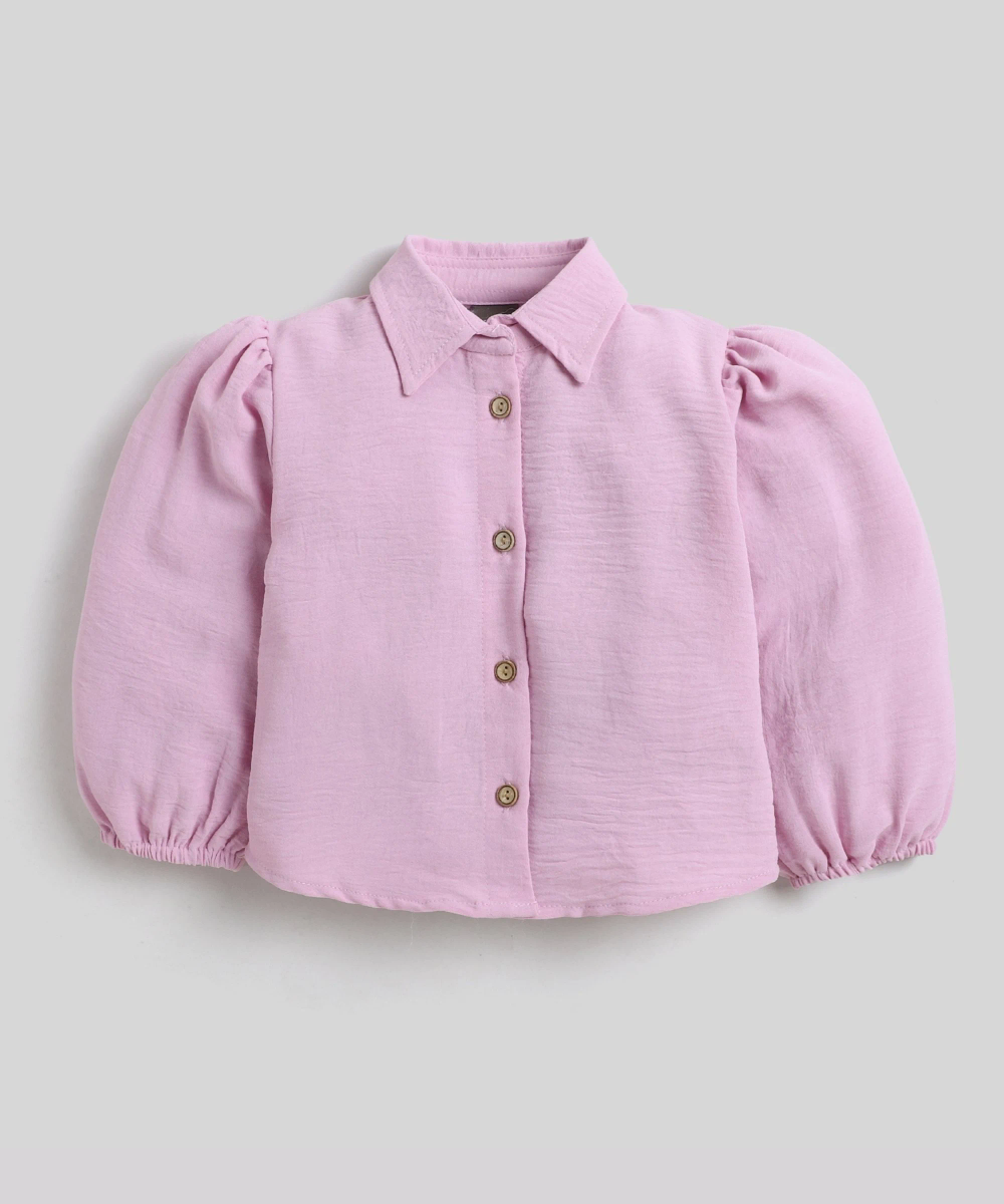 Little Kangaroos Girl's Solid Shirt & Crochet Vest - Pink - 2 Pcs